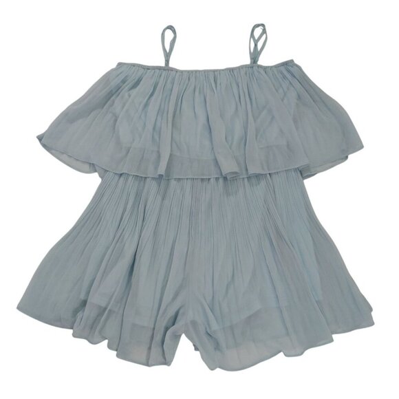 Blue XLURA XXL Off Shoulder Pleated Ruffled Terylene Romper Dress For Women. - Picture 6 of 8